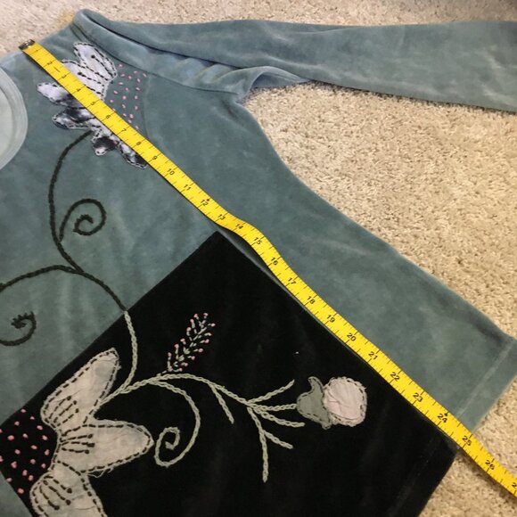 Sage Leopards & Roses Soft Terry Flower Embroidered Velour Sweater - Picture 14 of 15